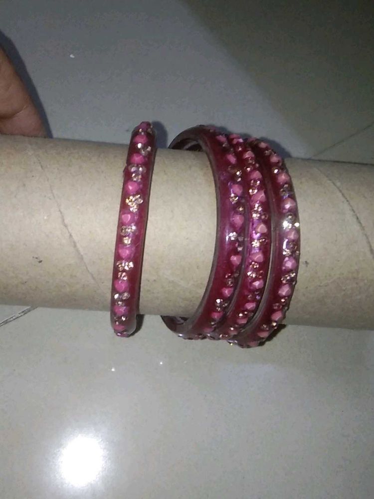 Sparkly Pink Bangles - Set of 4