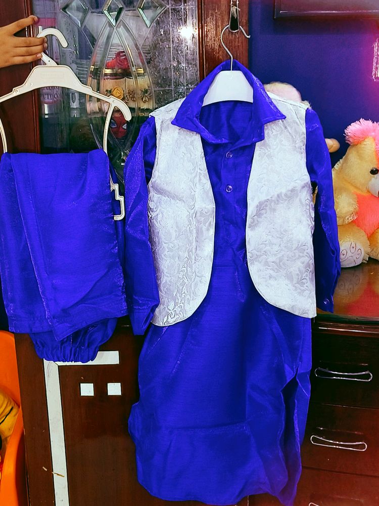 Blue Kurta Pajama With 🤍Jecket For 6 Year Old Boy
