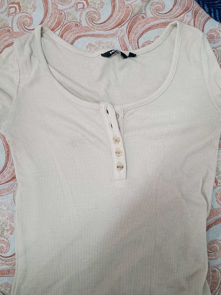 Ribbed Button-Front Top
