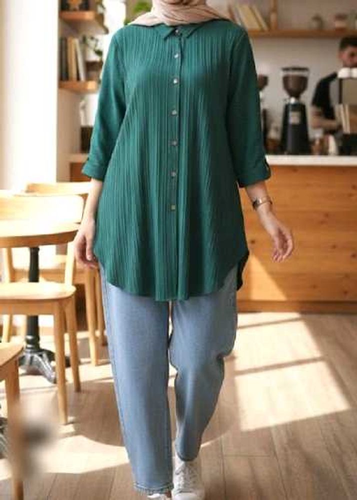 Green Button-Down Shirt Tunic