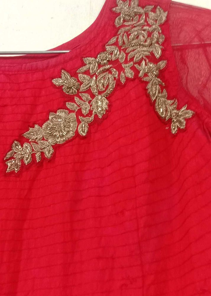 Red Colur Light Work Gown With Dupatta
