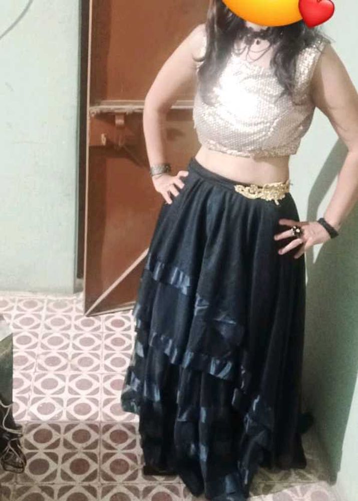 Sequence Blouse With Frill Skirt No Dupatta