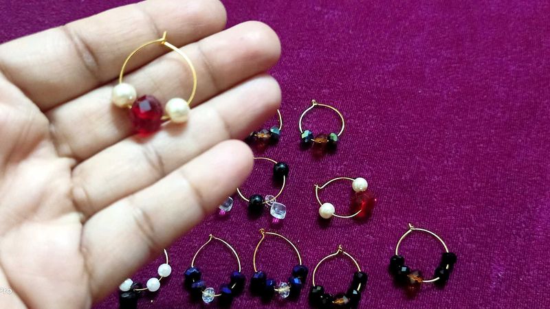 combo of eight Beaded Hoop Earrings - Handmade