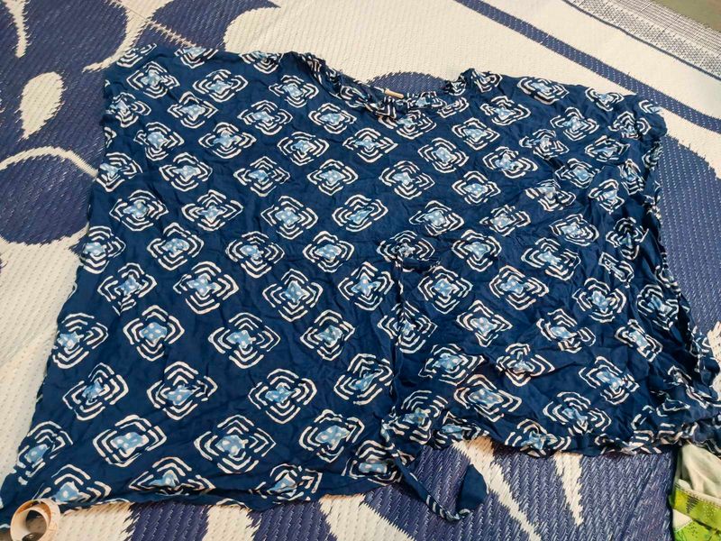 Kaftan Pattern Blue Patterned Short Kurti
