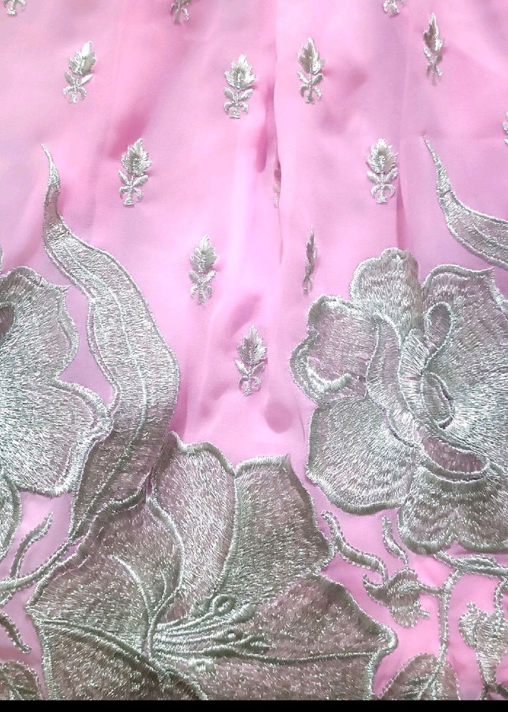 Pink Floral Embroidered Fabric