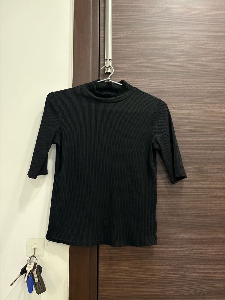 Shein Black Ribbed Top S
