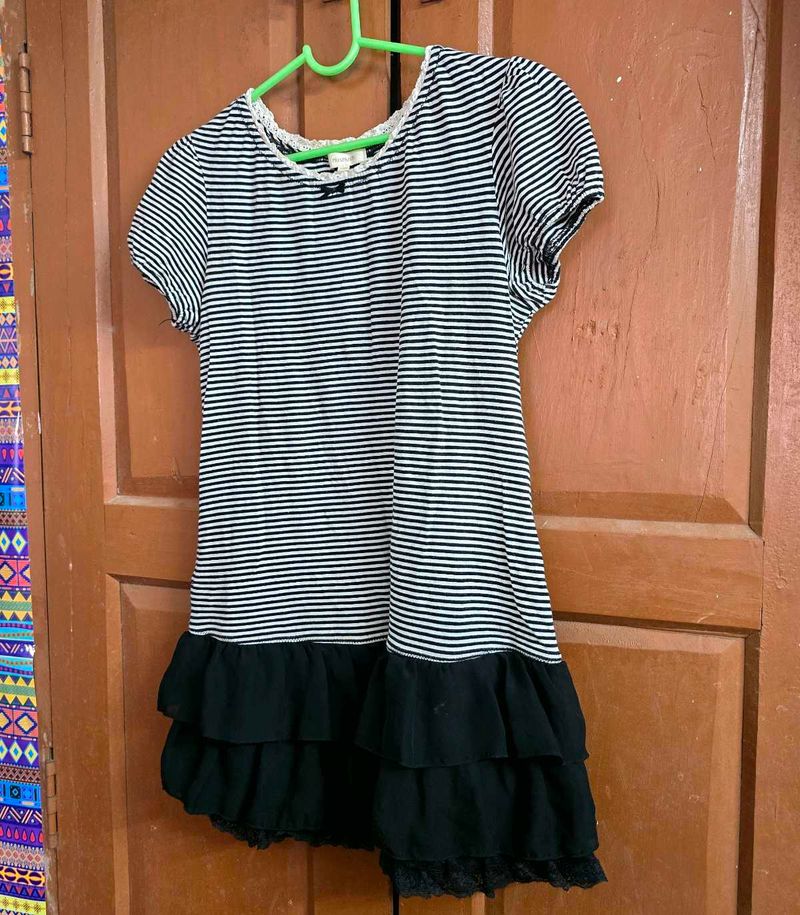 Striped Ruffle Hem T-Shirt Dress