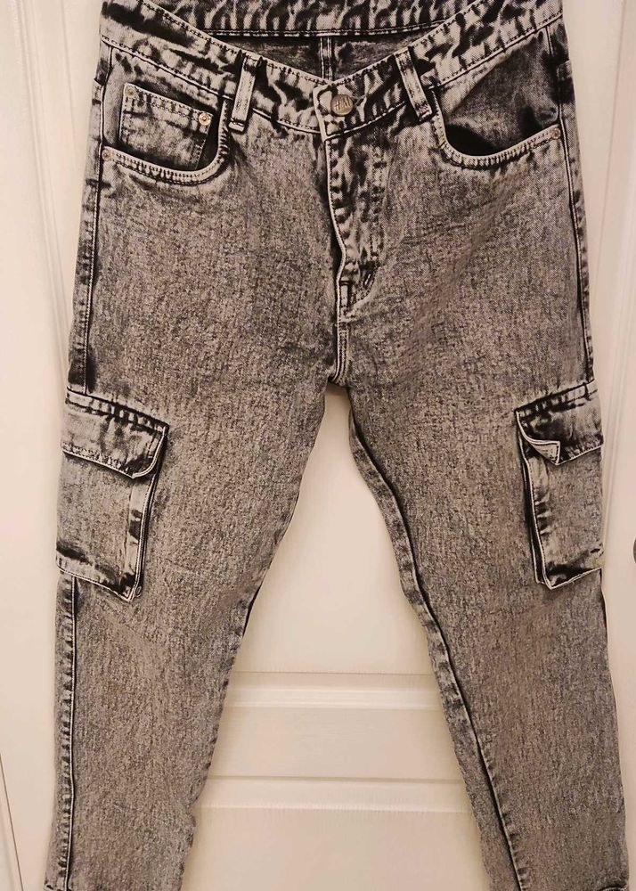 Acid Wash Cargo Jeans