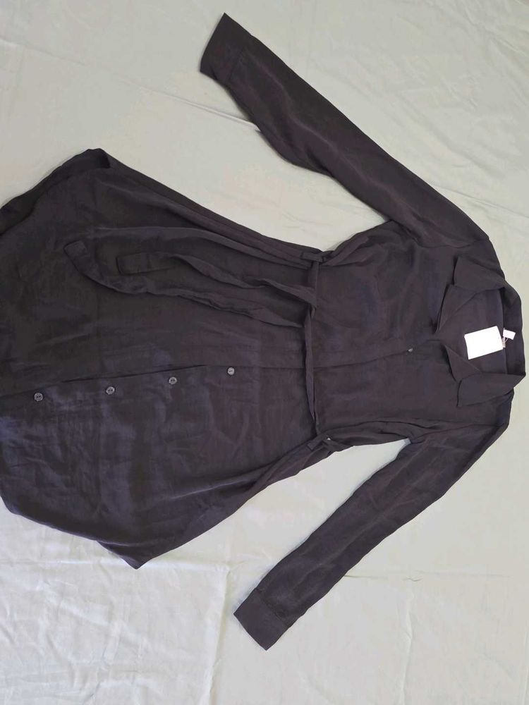 Chic Black Midi Shirt Dress