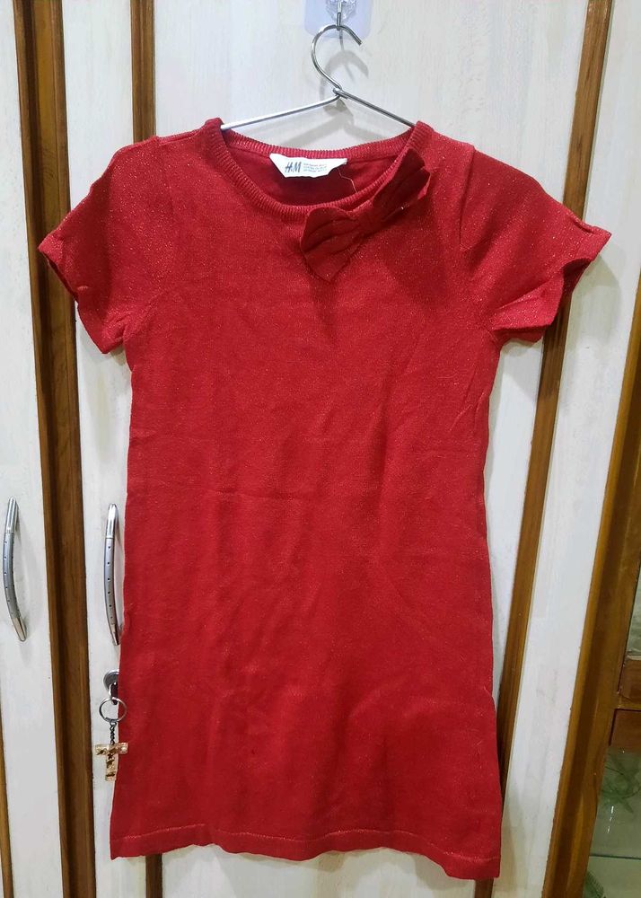 H&amp;M Red Knit Dress with Bow Detail