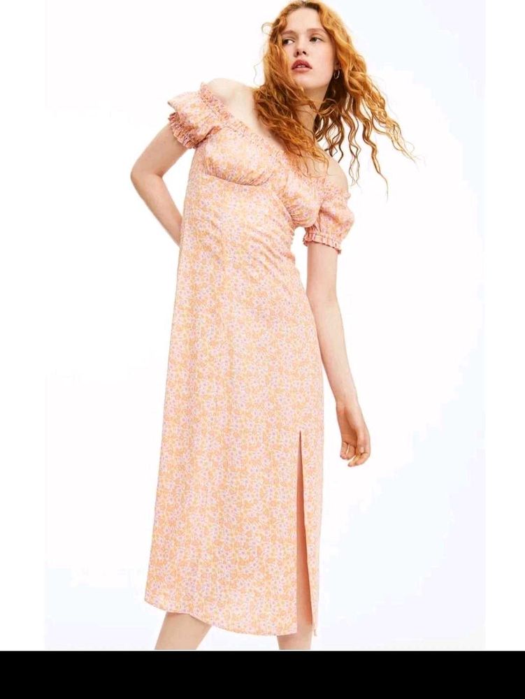 H&amp;M Slit Orange Floral Dress