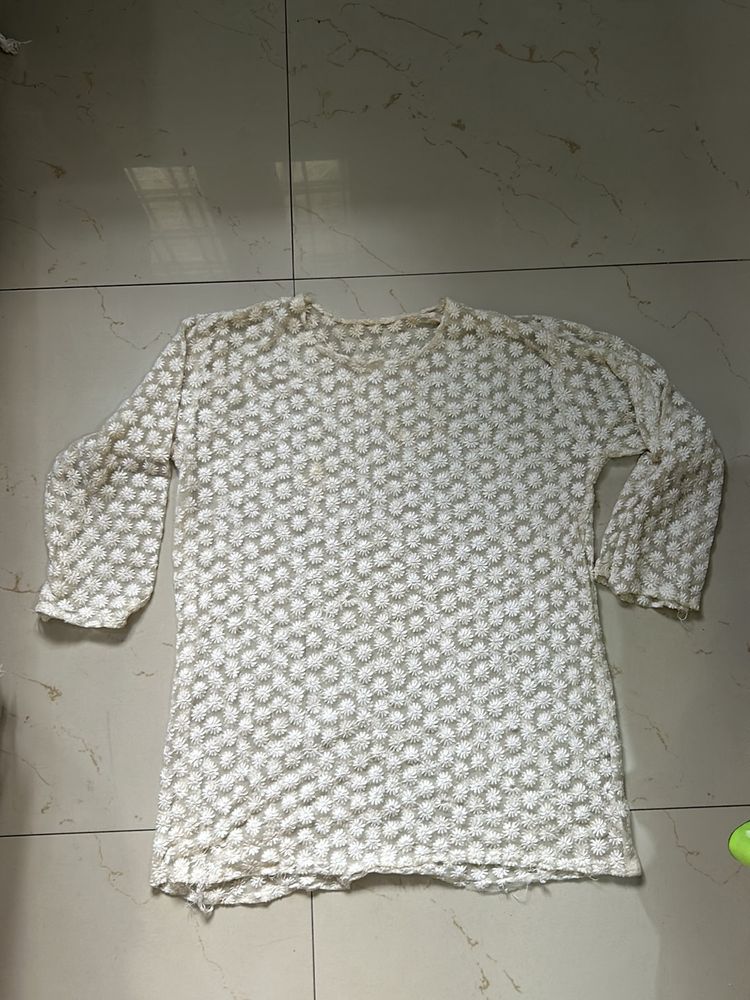 Net Off White Flower Top