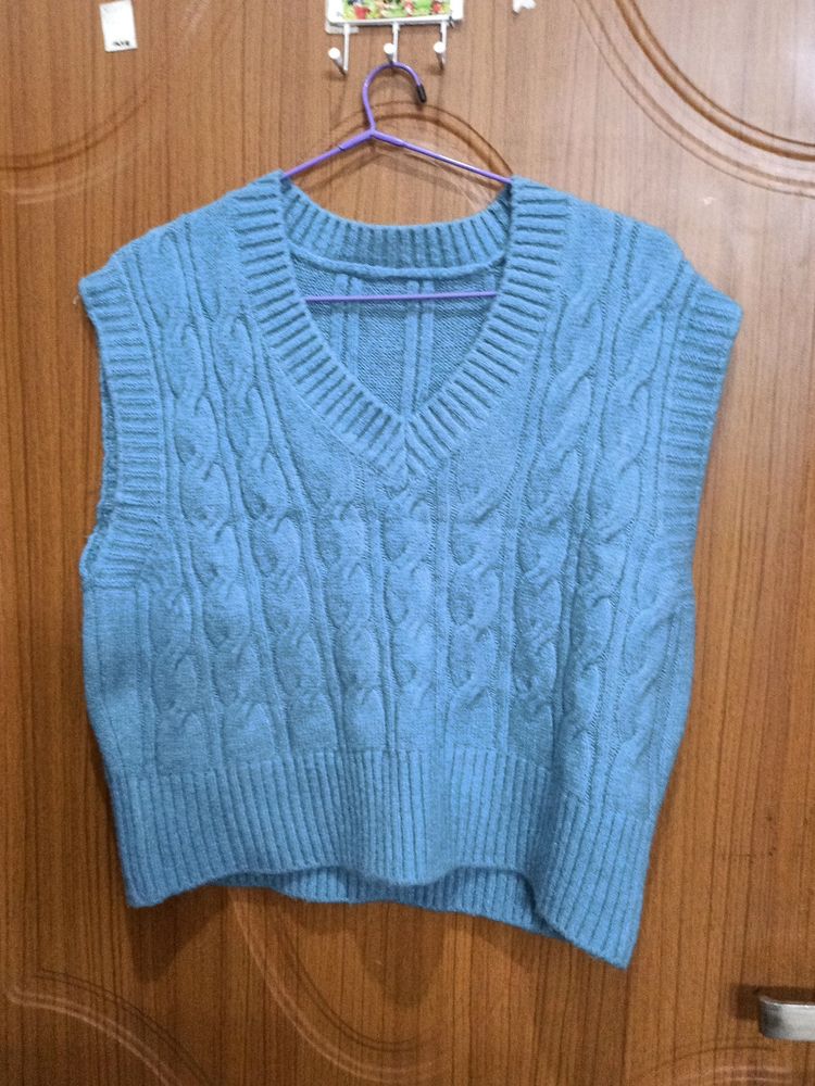 Light Blue Cropped Sweater Vest