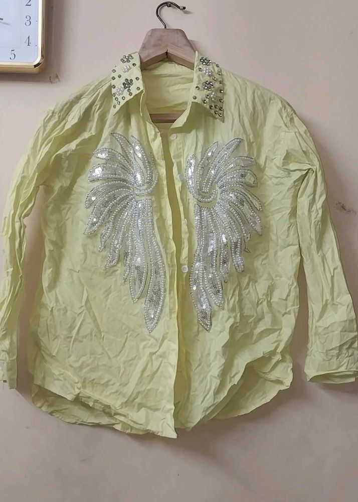 Embellished Light Yellow Shirt