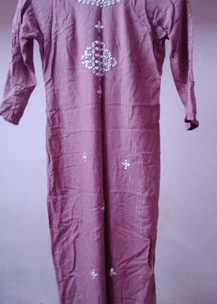 Mauve Embroidered Kurti With Pant