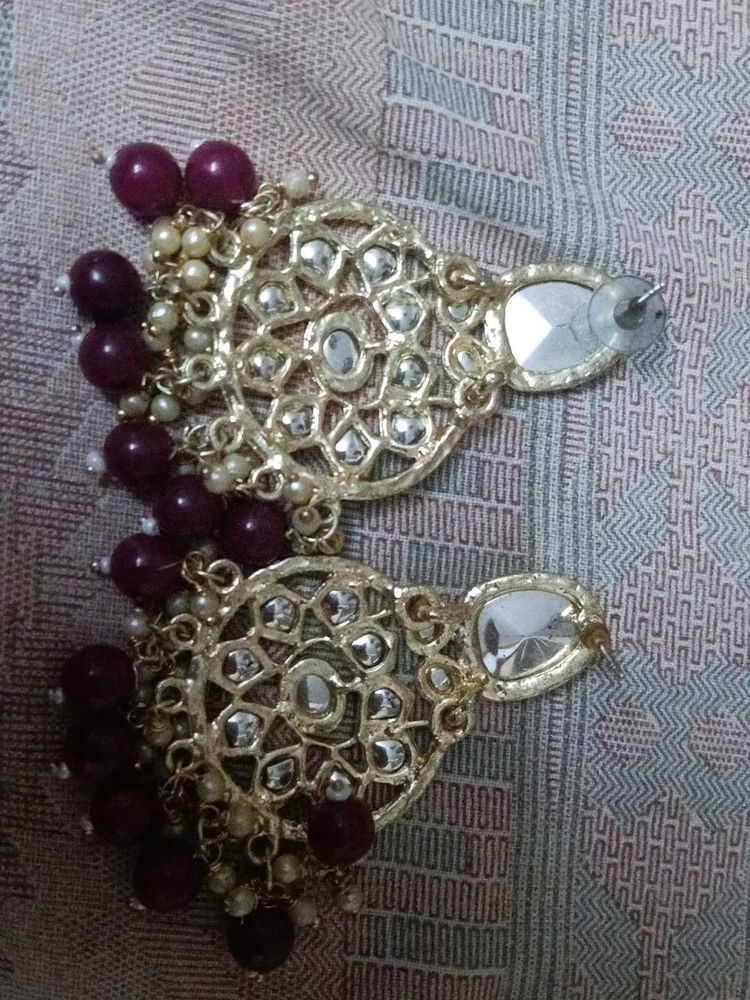 Statement Earrings with Pearls &amp; Burgundy Beads