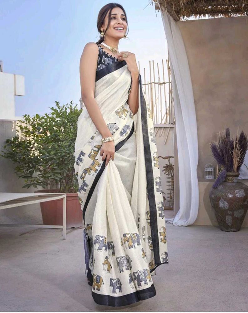 Elegant Elephant Print Saree