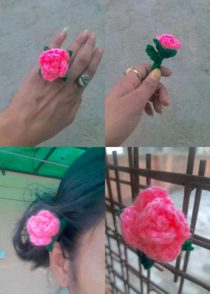 Handmade Crochet Rose Keychain