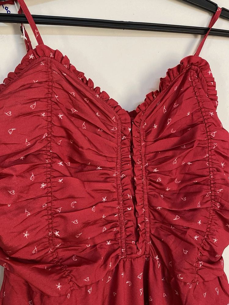 Red Print Ruffle Dress