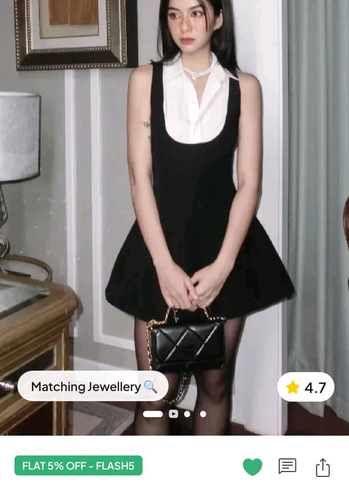 With Tag,Newme Mini Black Spread Collar Dress