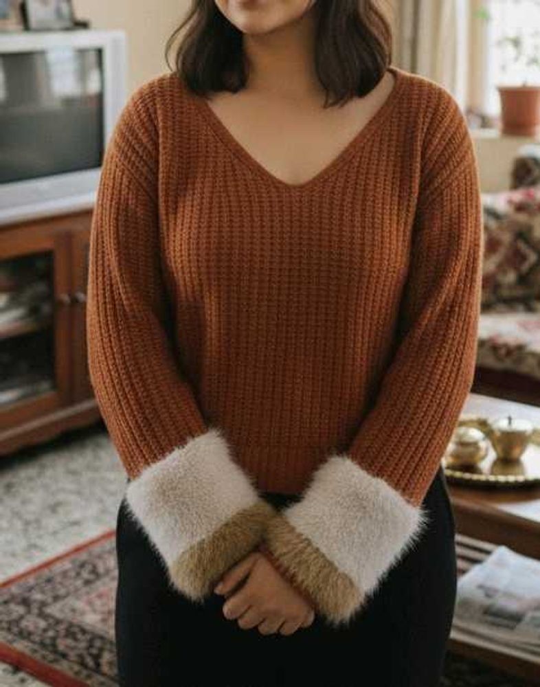 Brown Furr Sleeves Top