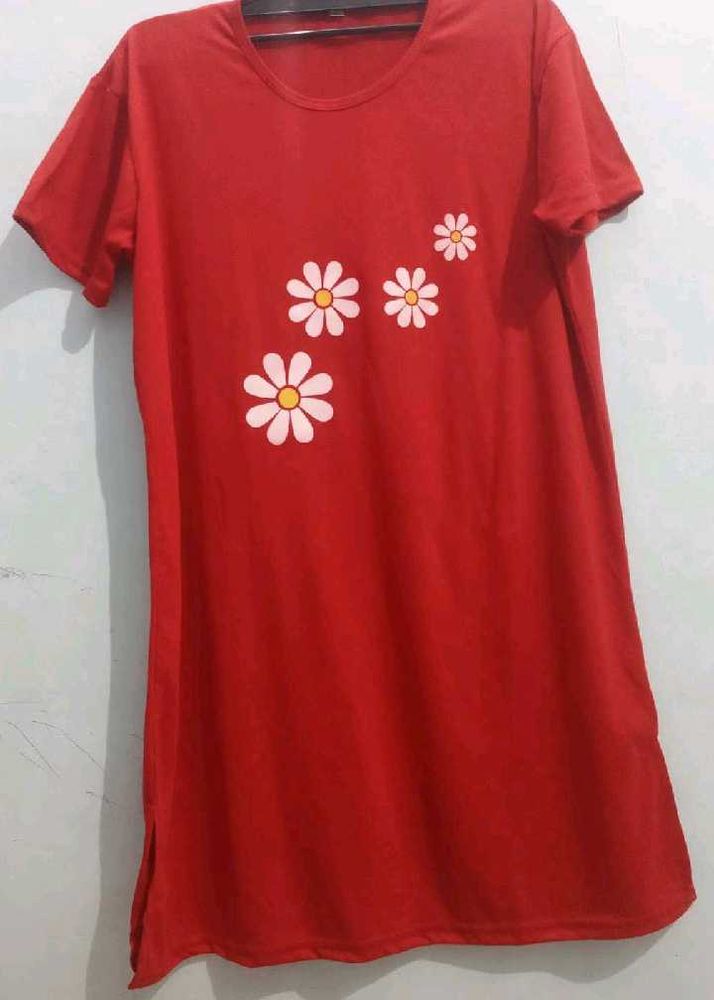 Red Floral T-Shirt Dress New