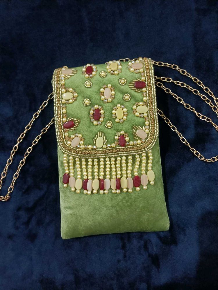 Embroidered Velvet Sling Bag