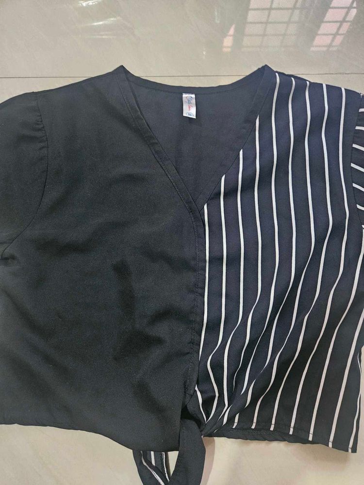 Striped &amp; Solid Tie-Up Top