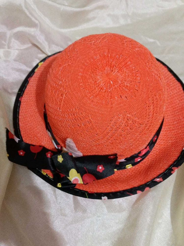 Orange Hat With Black Ribbon