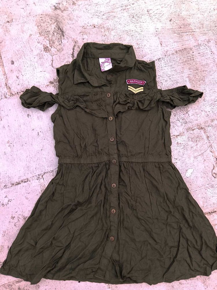 Olive Green Girls Dress