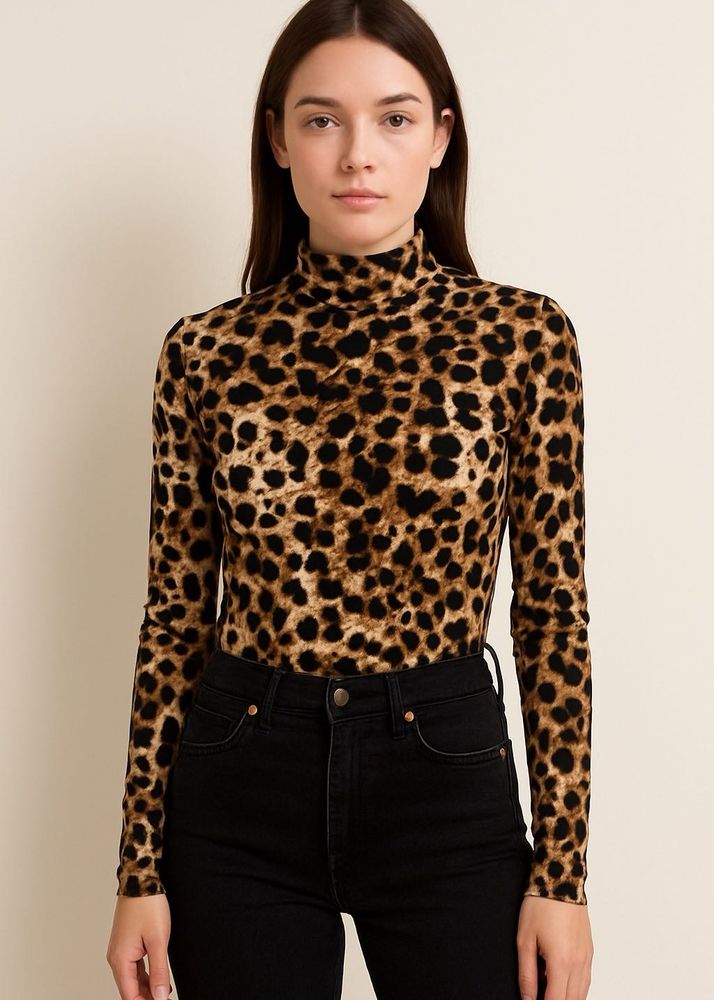 URBANIC LEOPARD PRINTED HIGH NECK TOP FOR WOMEN