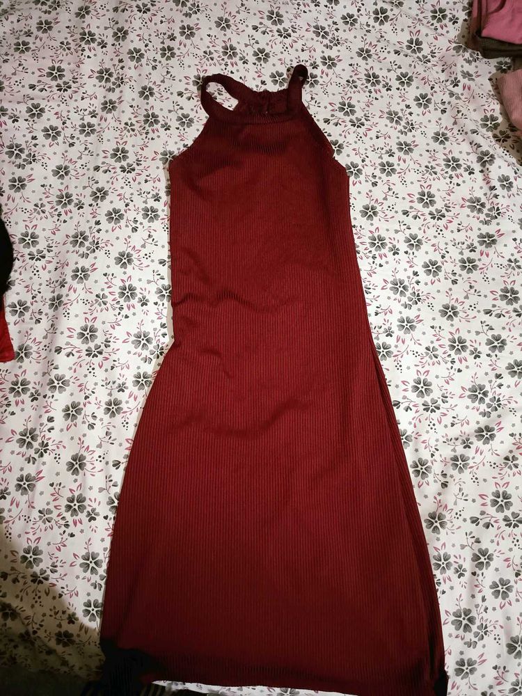 Maroon Halter Neck Dress