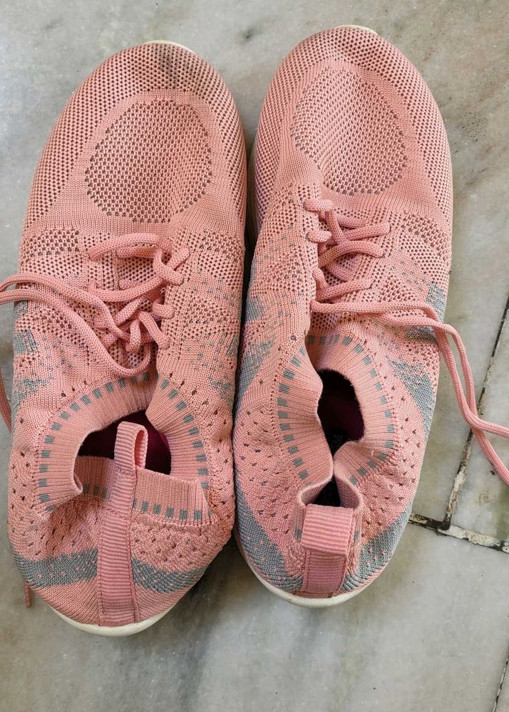 Pink Knit Slip-On Sneakers