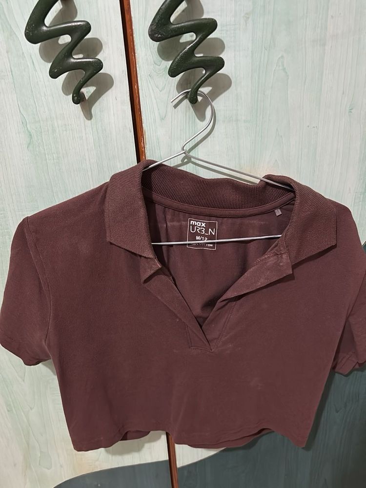 Brown Crop Polo Top