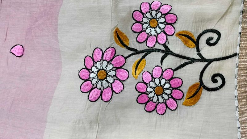 Floral Embroidered Fabric Saree With Blouse
