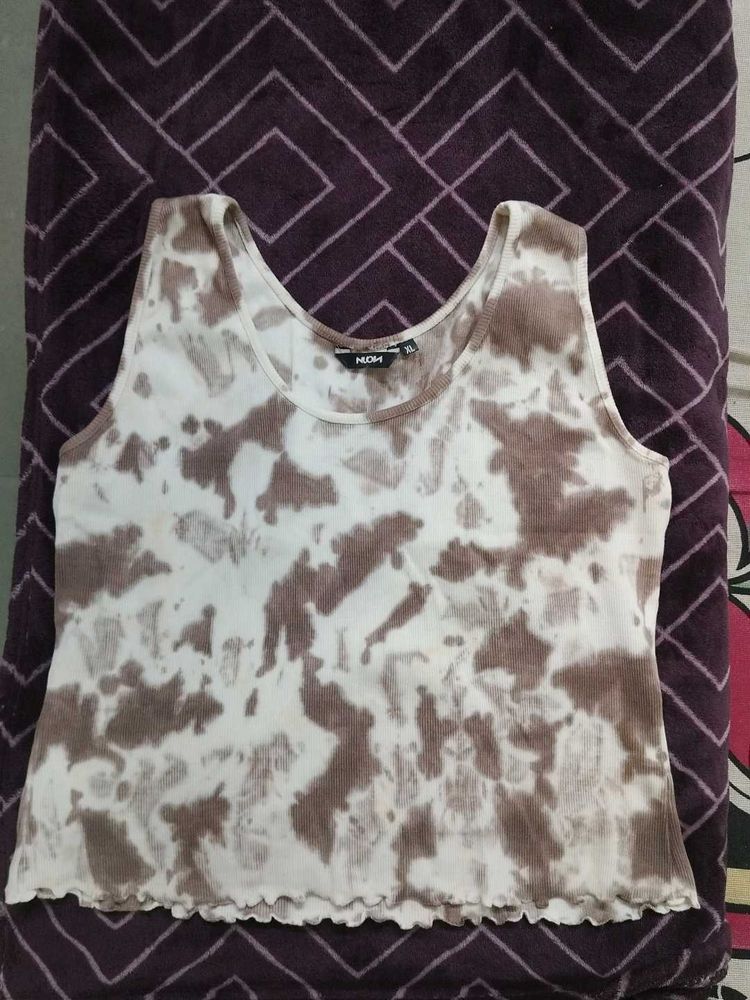Brown &amp; White Tie-Dye Tank Top