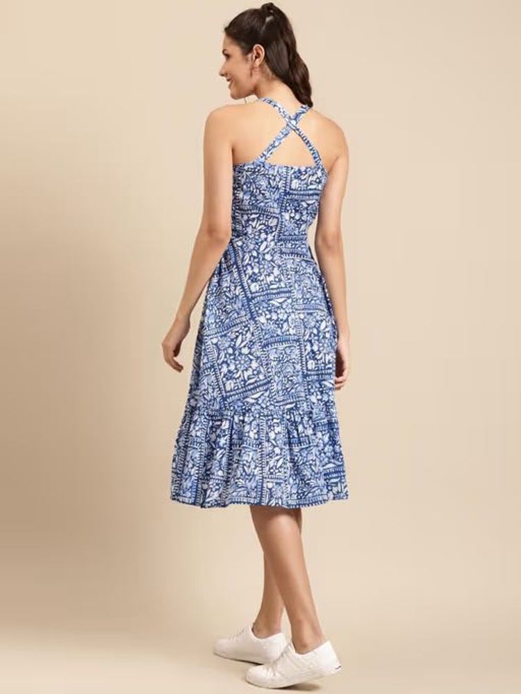 Blue IKAT Midi Dress