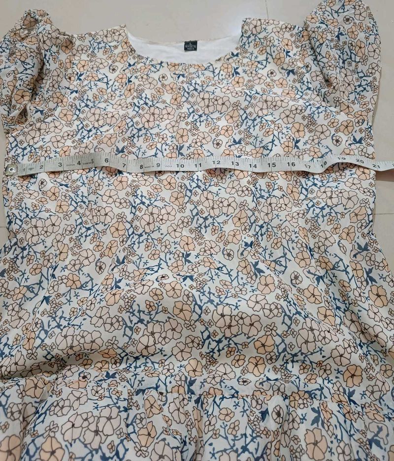 White Tan Floral Empire Dress