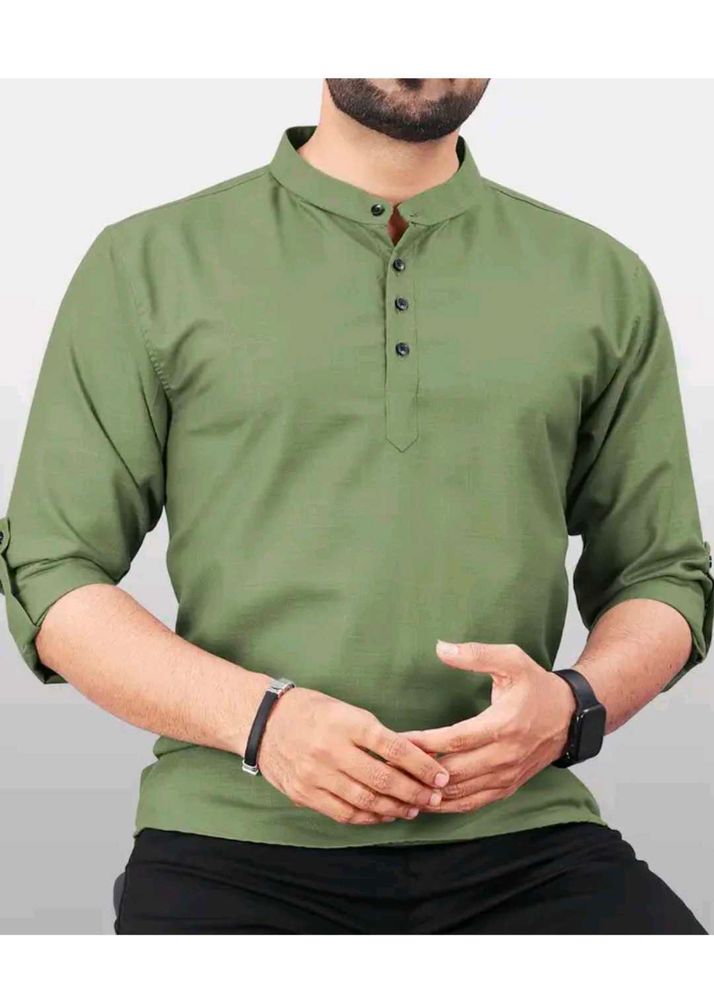 Mens Solid Straight Kurta  XXL  Olive Green