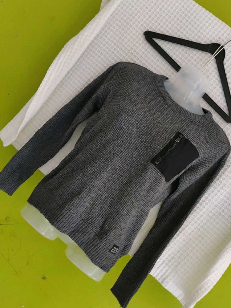 Gray Knit Pullover Sweater