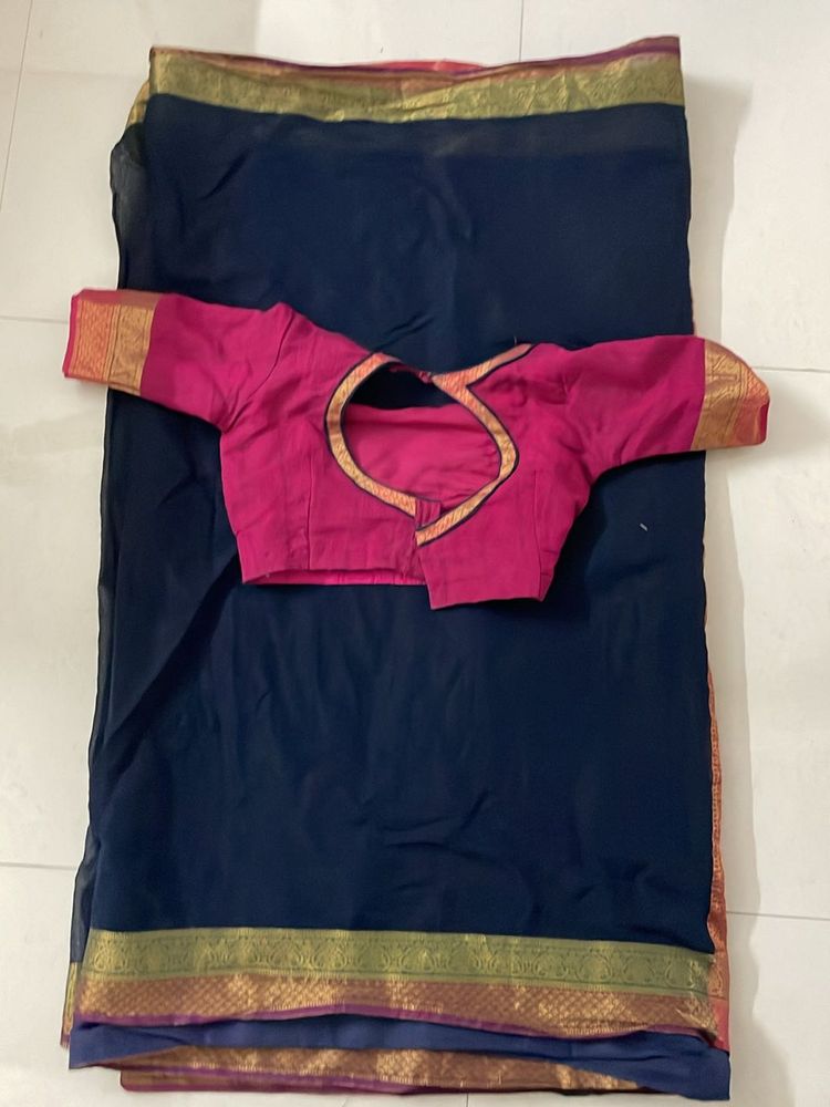 Final Price ! Blue Saree With Blouse !Price Drop