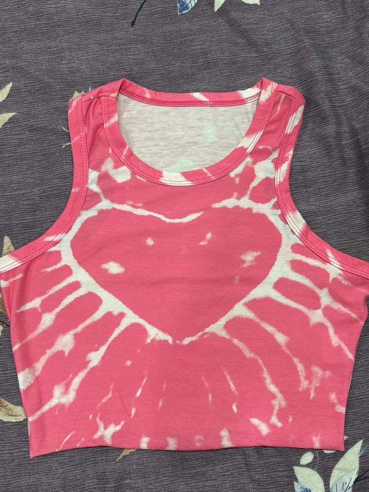 Pink Heart Tie-Dye Crop Top