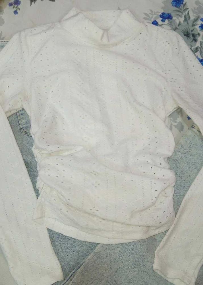 White Eyelet Mock Neck Top