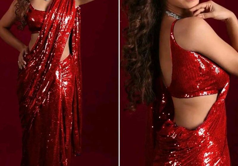 Women&#39;s Sequnce Lightweight Saree+ Stitched Blouse