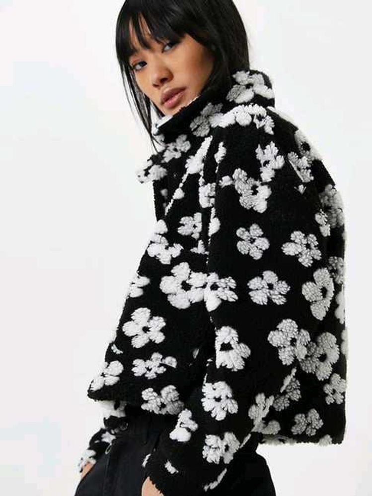 WESTSIDE Floral Print Faux Fur Jacket