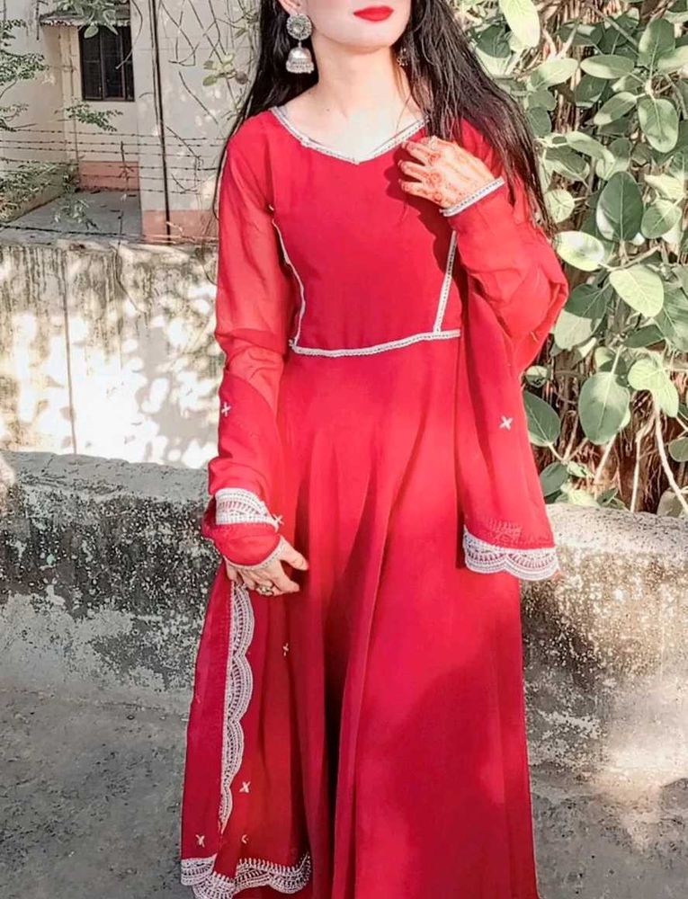 Elegant mehroom anarkali dupatta pajama Set