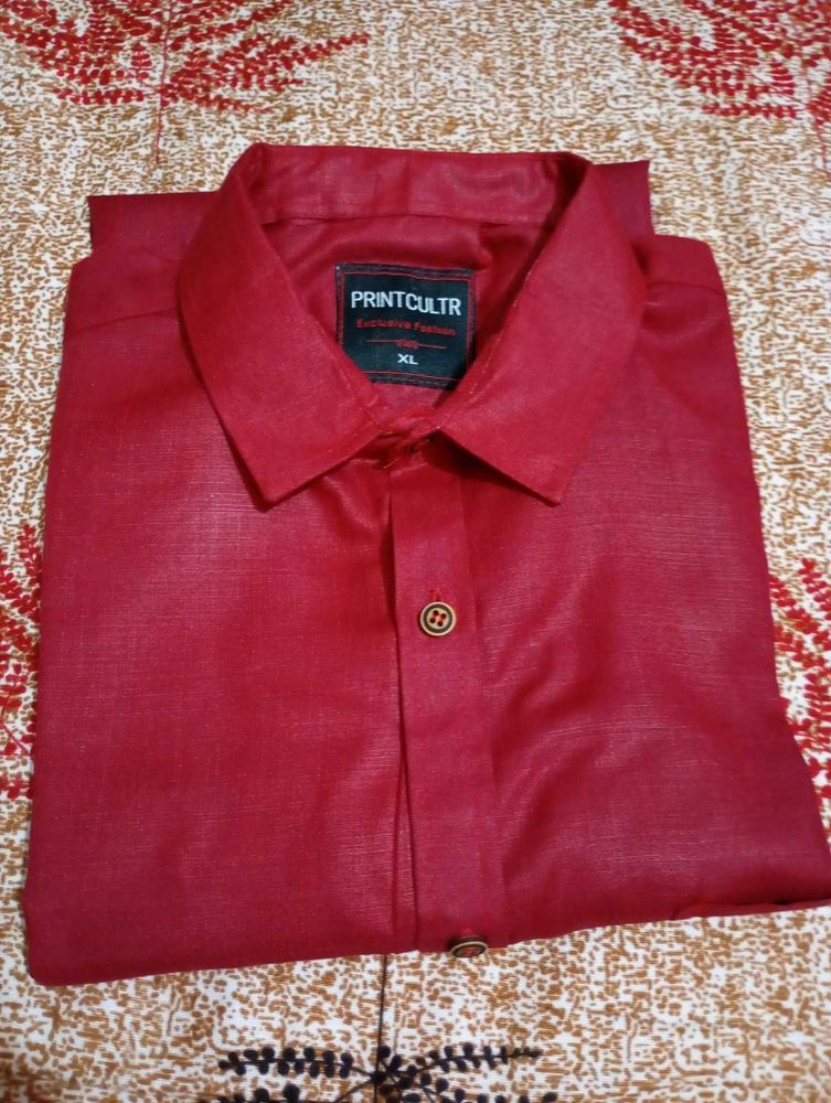PRINTCULTR Red Button-Down Shirt - XL