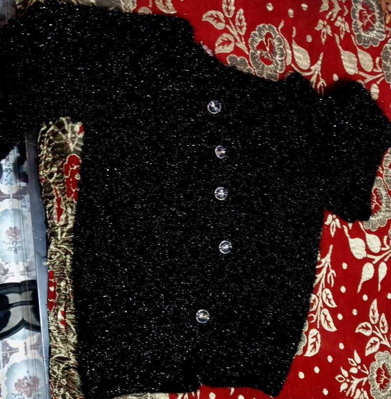Sparkling Black Button-Up Sweater