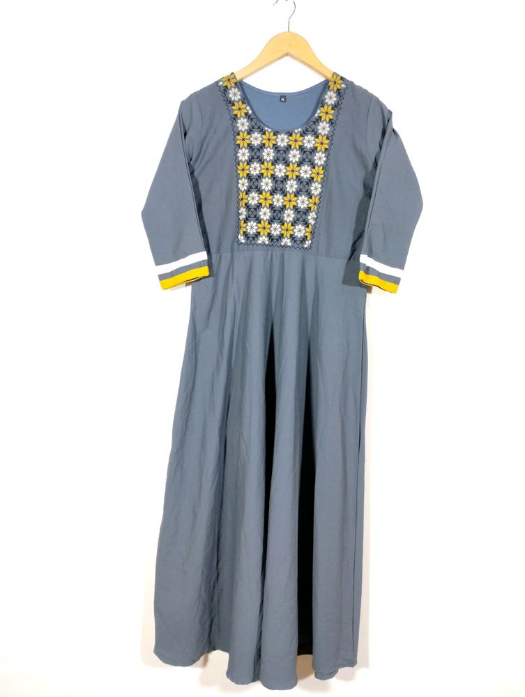 Grey Embroidery Printed Long Dress (Women)