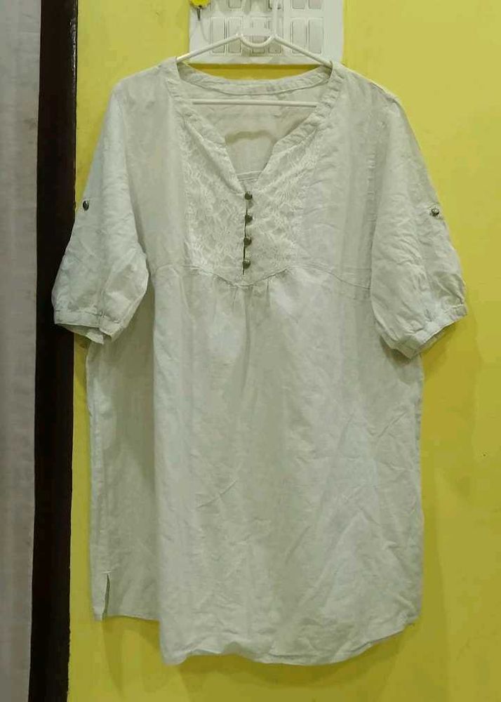 White Embroidered Tunic Top 36-40